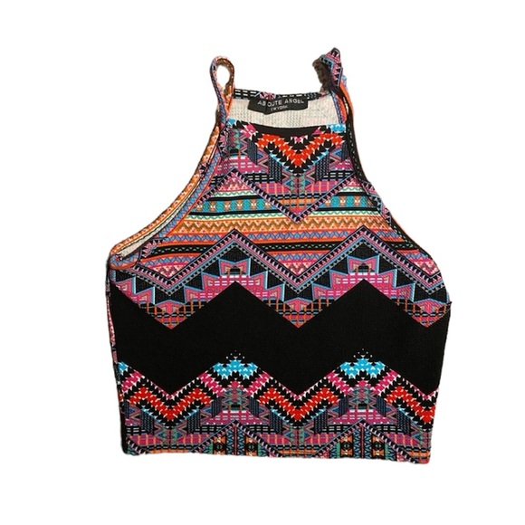 Women’s Tribal Colorful Crop Top-FITS LIKE LARGE - Picture 1 of 5